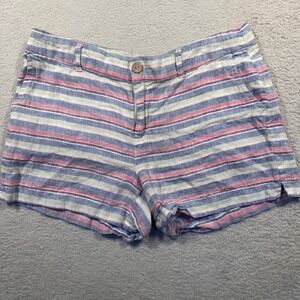 St. Tropez West 100%‎ Linen Striped Shorts Summer Beach Blue Pink Green Size 10